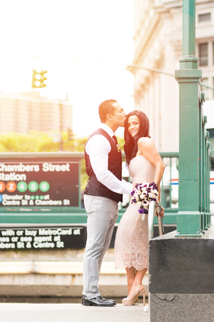 wedding couple kissing in nyc