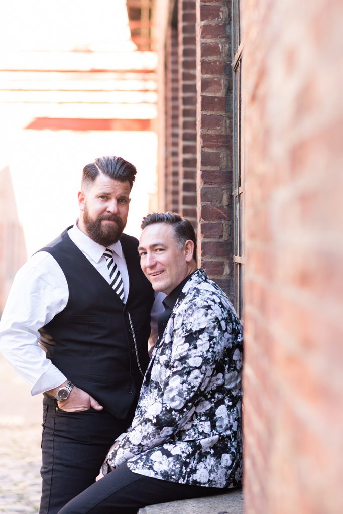 lgbtq engagement photo at art factory