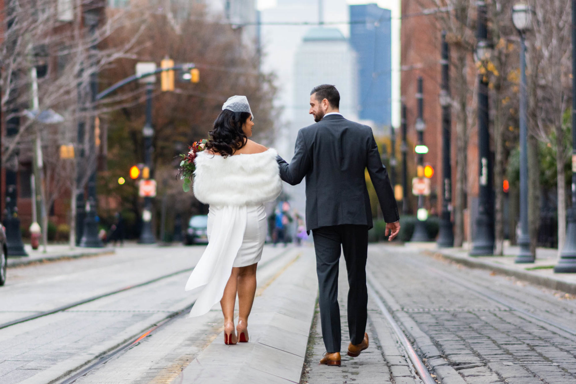 bride and groom walking